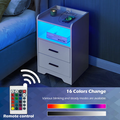 Kody LED Light Bedside Table [Charging Station][Nightstand]