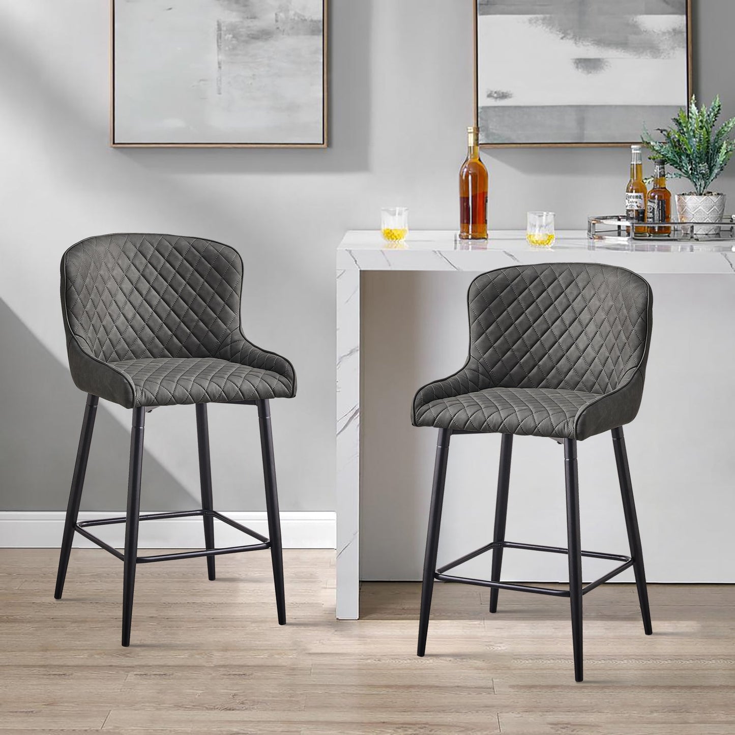 Dundas Faux Leather Bar Stools [65cm] [Set of 2]