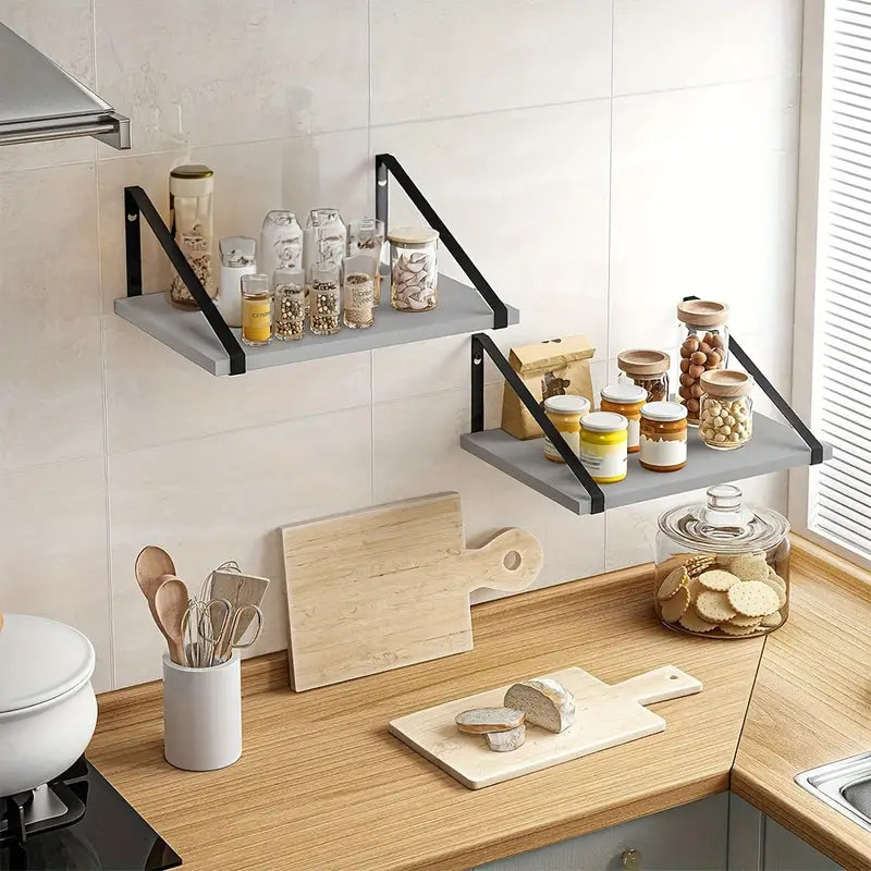 Rustic Wooden Wall Mounted Floating Shelf Set (2pcs)