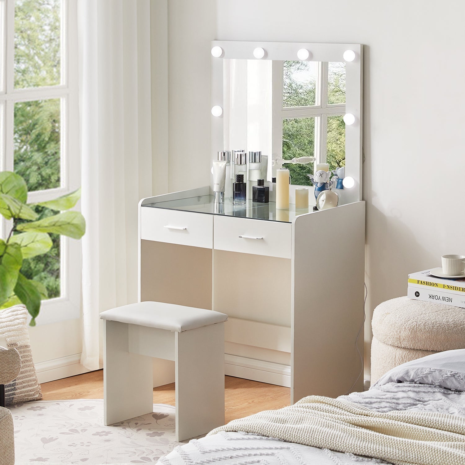 Hollywood Glass Tabletop Dressing Table Set