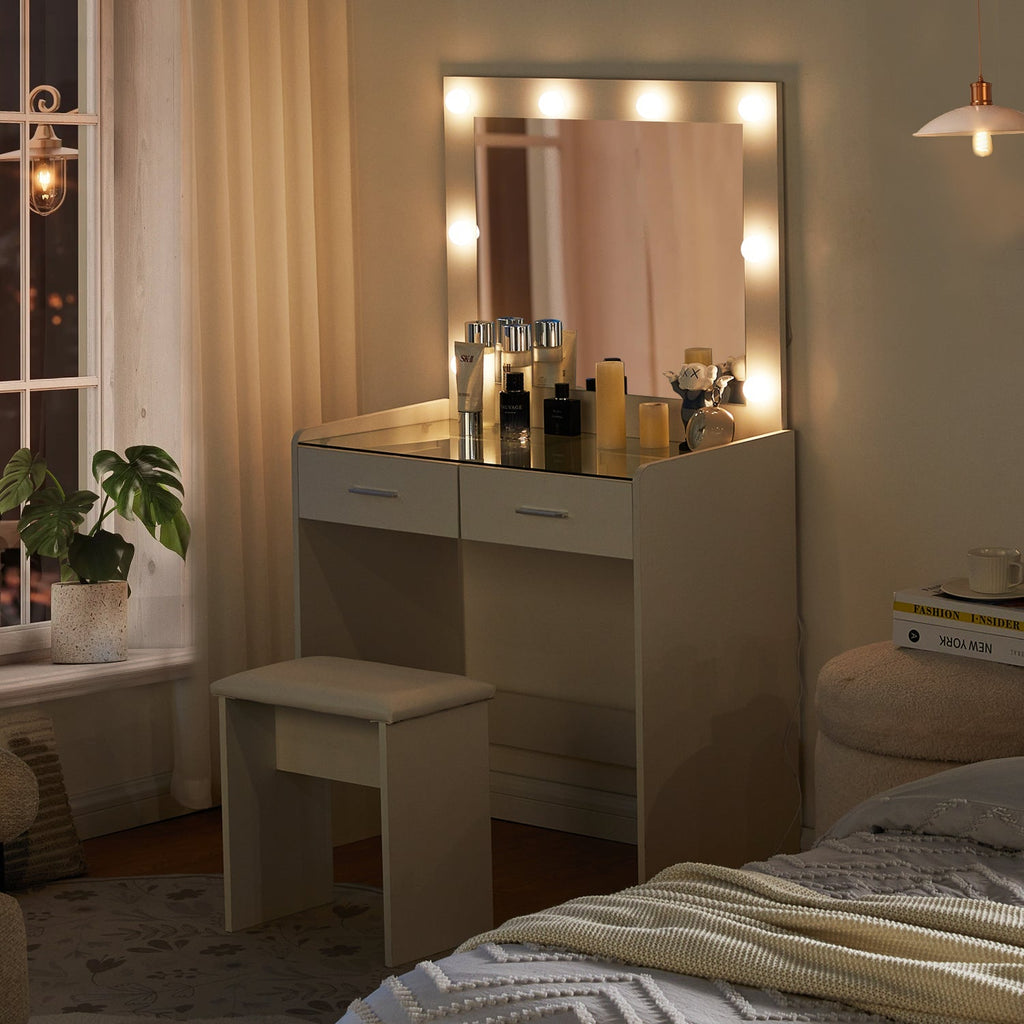 Hollywood Glass Tabletop Dressing Table Set