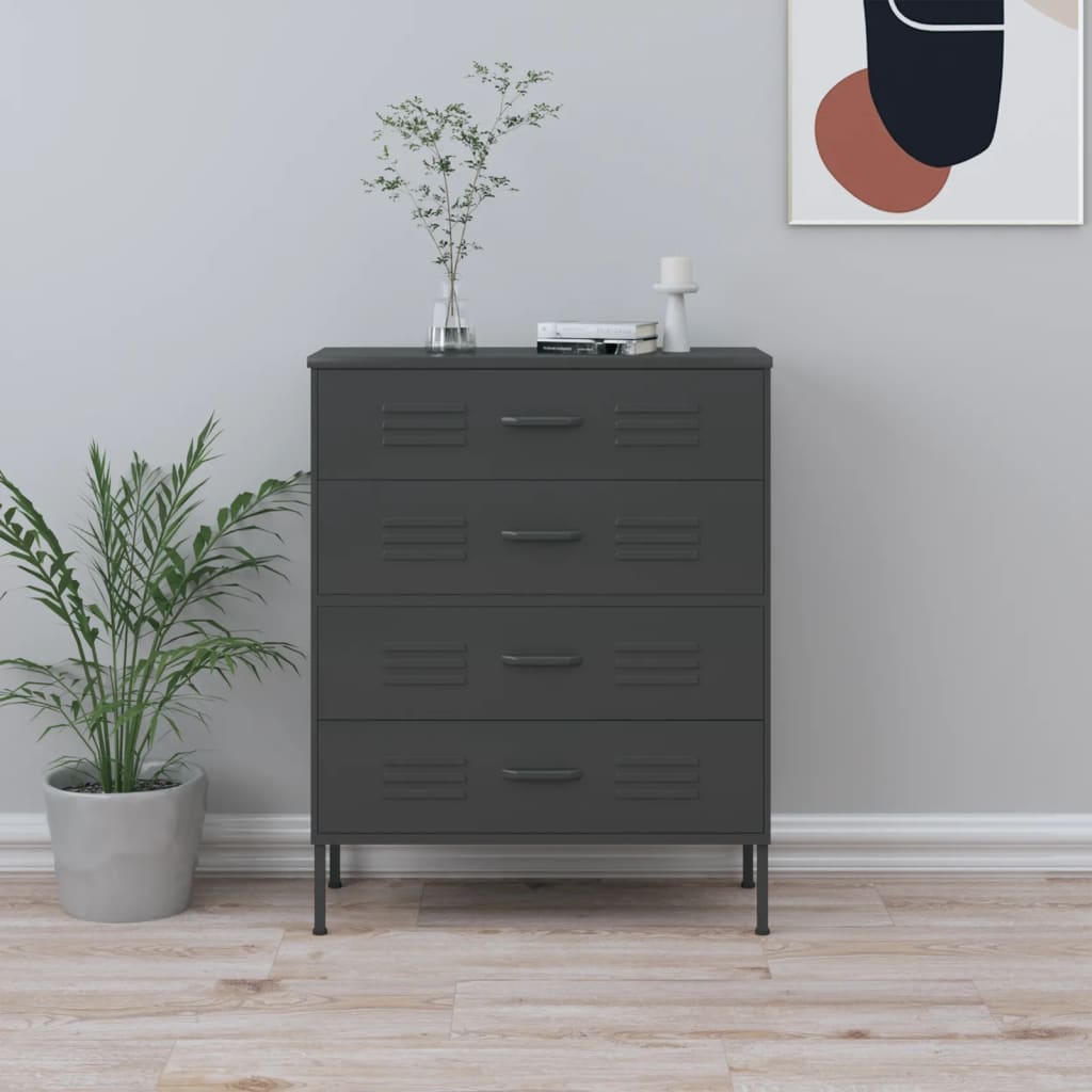 NNEVL Chest of Drawers Anthracite 80x35x101.5 cm Steel