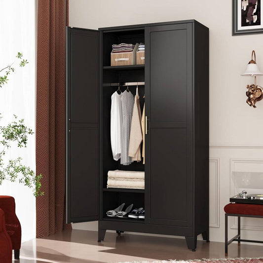 Black Metal Multifunctional Storage Armoire Wardrobe Closet