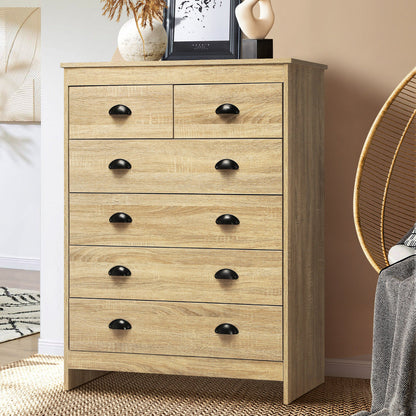 NNEED Tallboy Chest of Drawer with 6 Drawers Natural Wood
