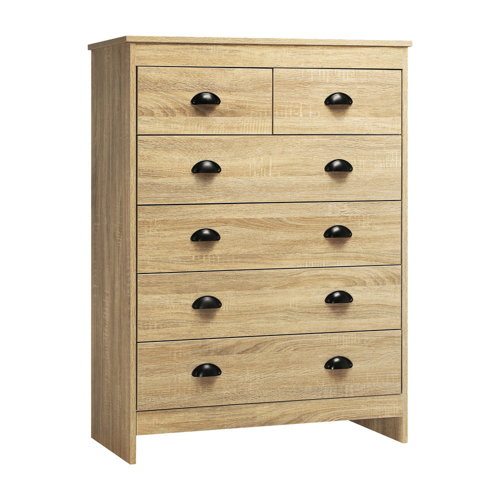 NNEED Tallboy Chest of Drawer with 6 Drawers Natural Wood