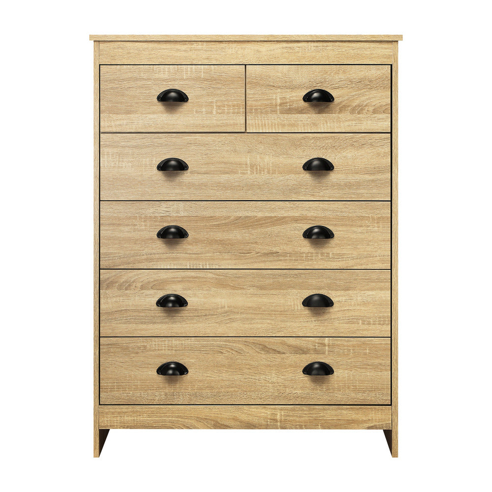 NNEED Tallboy Chest of Drawer with 6 Drawers Natural Wood