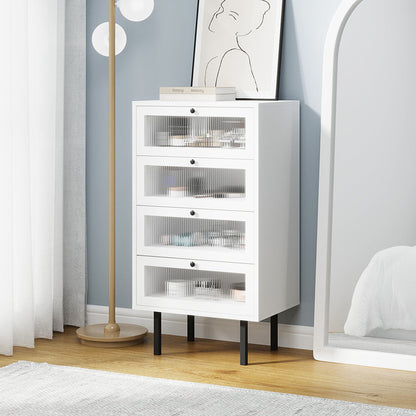 NNEED 4 Chest of Drawers Tempered Glass Doors White