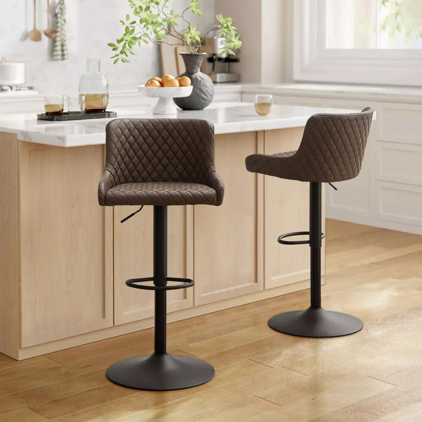 Dundas Faux Leather Bar Stools [Height Adjustable] [Set of 2]