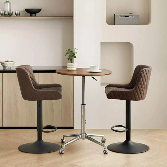 Dundas Faux Leather Bar Stools [Height Adjustable] [Set of 2]