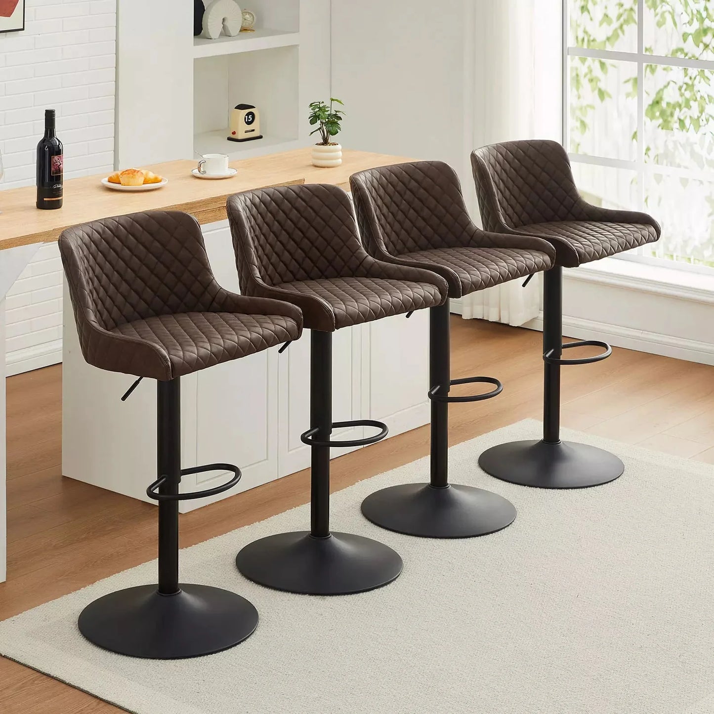 Dundas Faux Leather Bar Stools [Height Adjustable] [Set of 2]