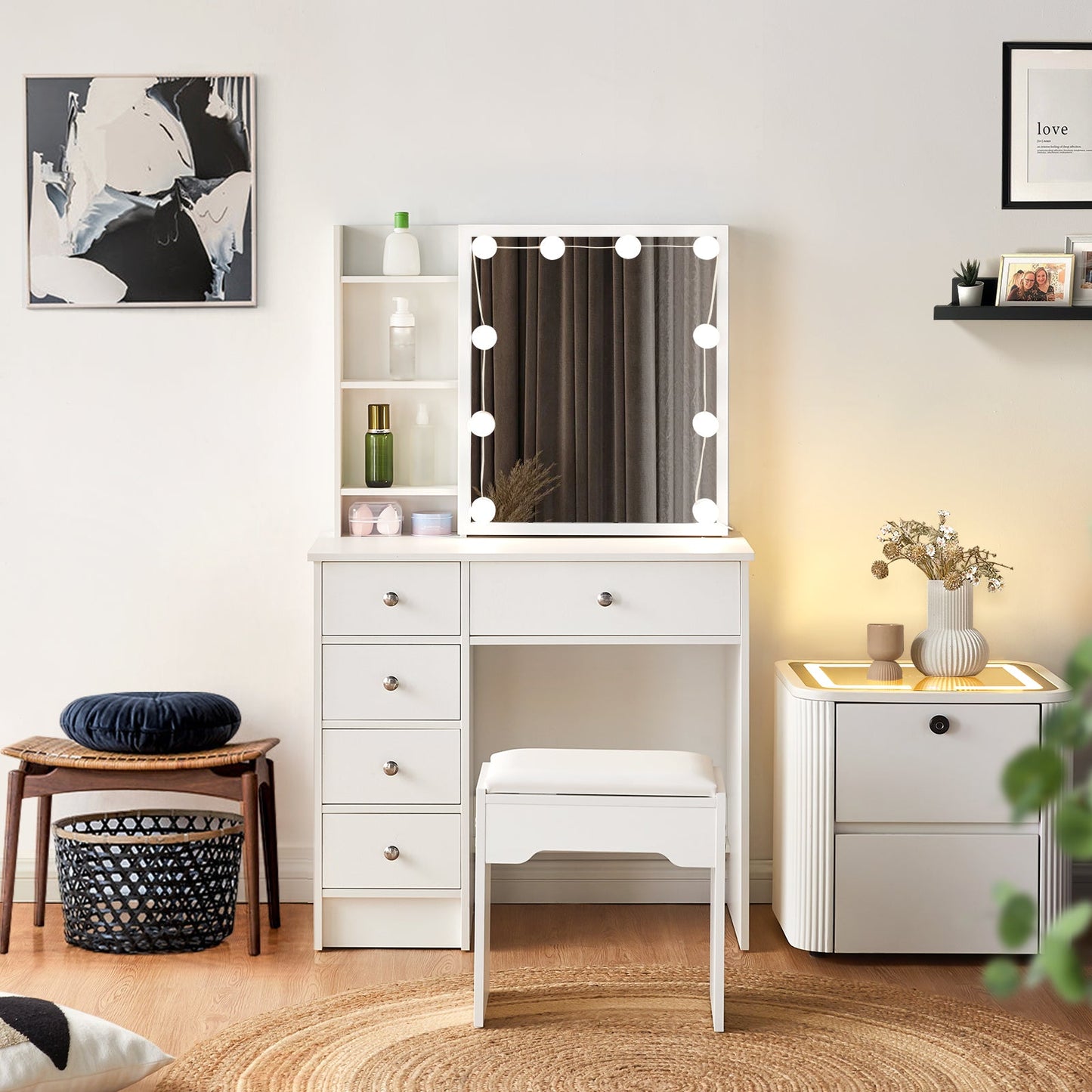 Amya Dressing Table Set [with Sliding Mirror]