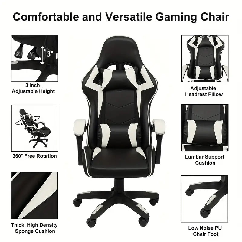 NNETM Ultimate Gaming Throne: Reclining High Back PU Leather Gaming Chair with Ergonomic Design and Memory Foam Cushion