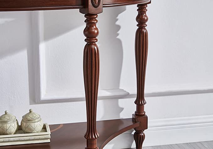 Half Moon Glass Top Oka Wood Console Table